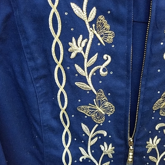 Quacker Factory jacket medium blue twill lurex - Picture 2 of 5